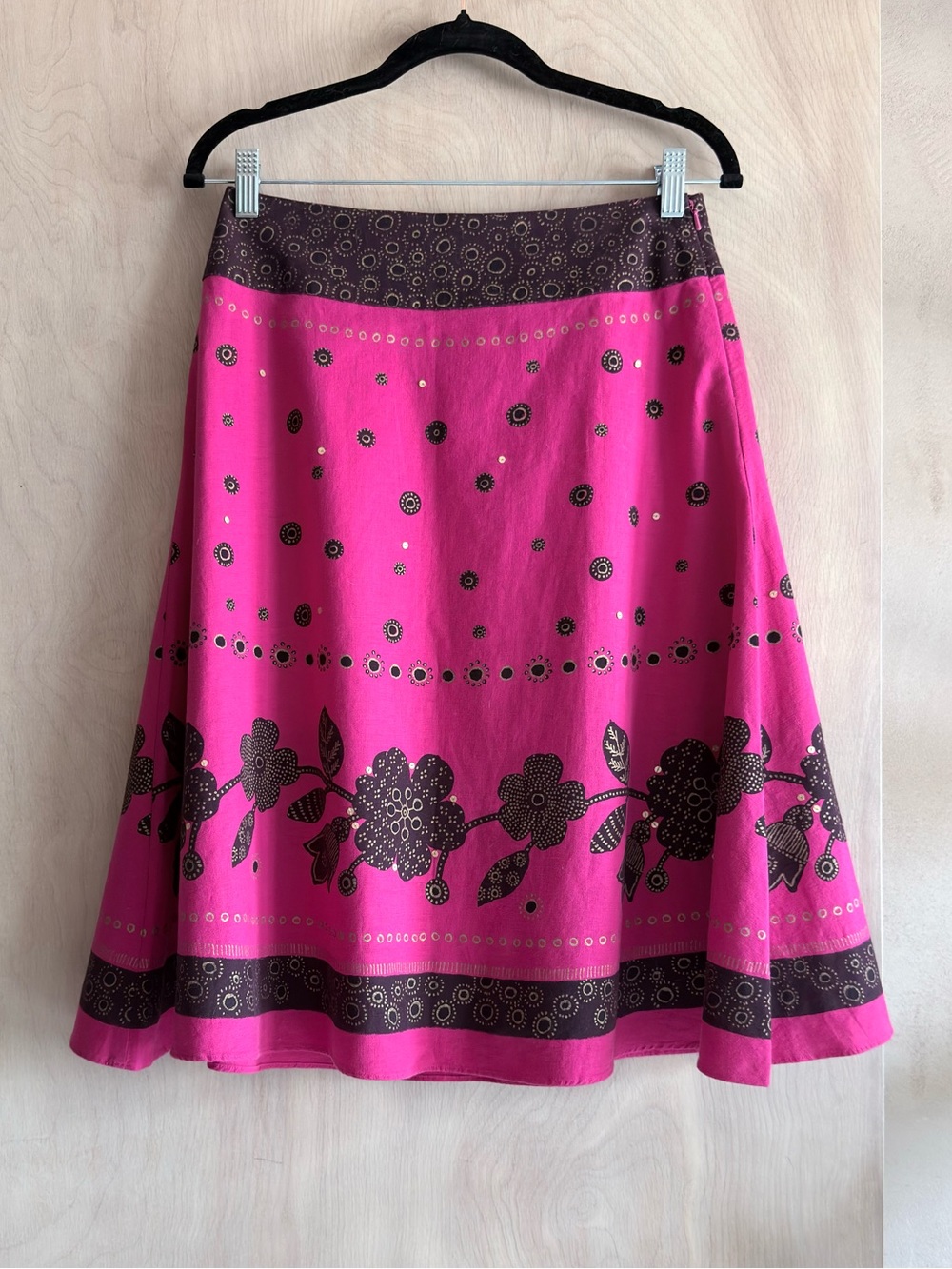 Liz Claiborne Skirt Linen Cotton Floral Embellished A-Line Midi Pink Womens 4